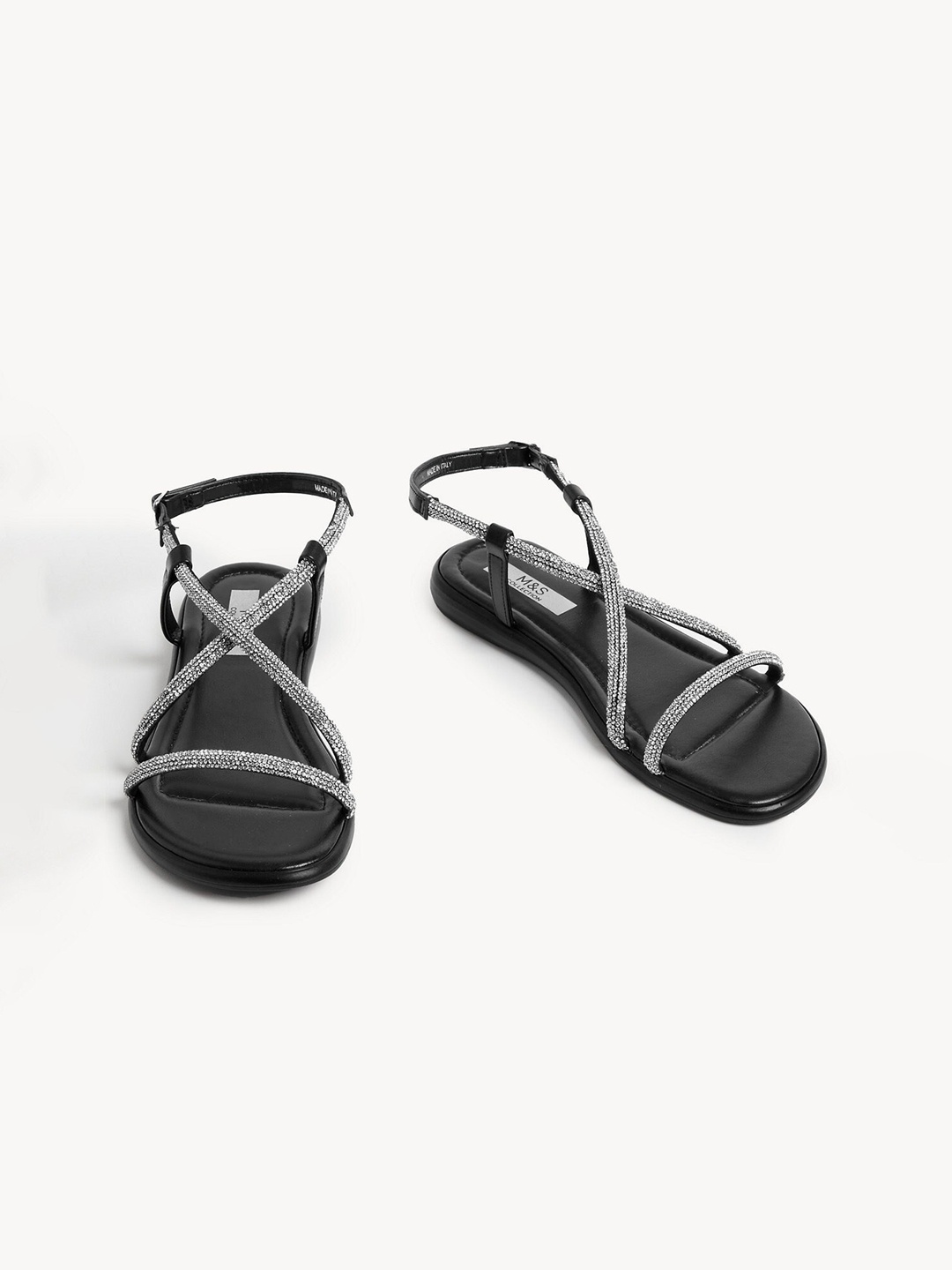 

Marks & Spencer Embellished Open Toe Flats, Black