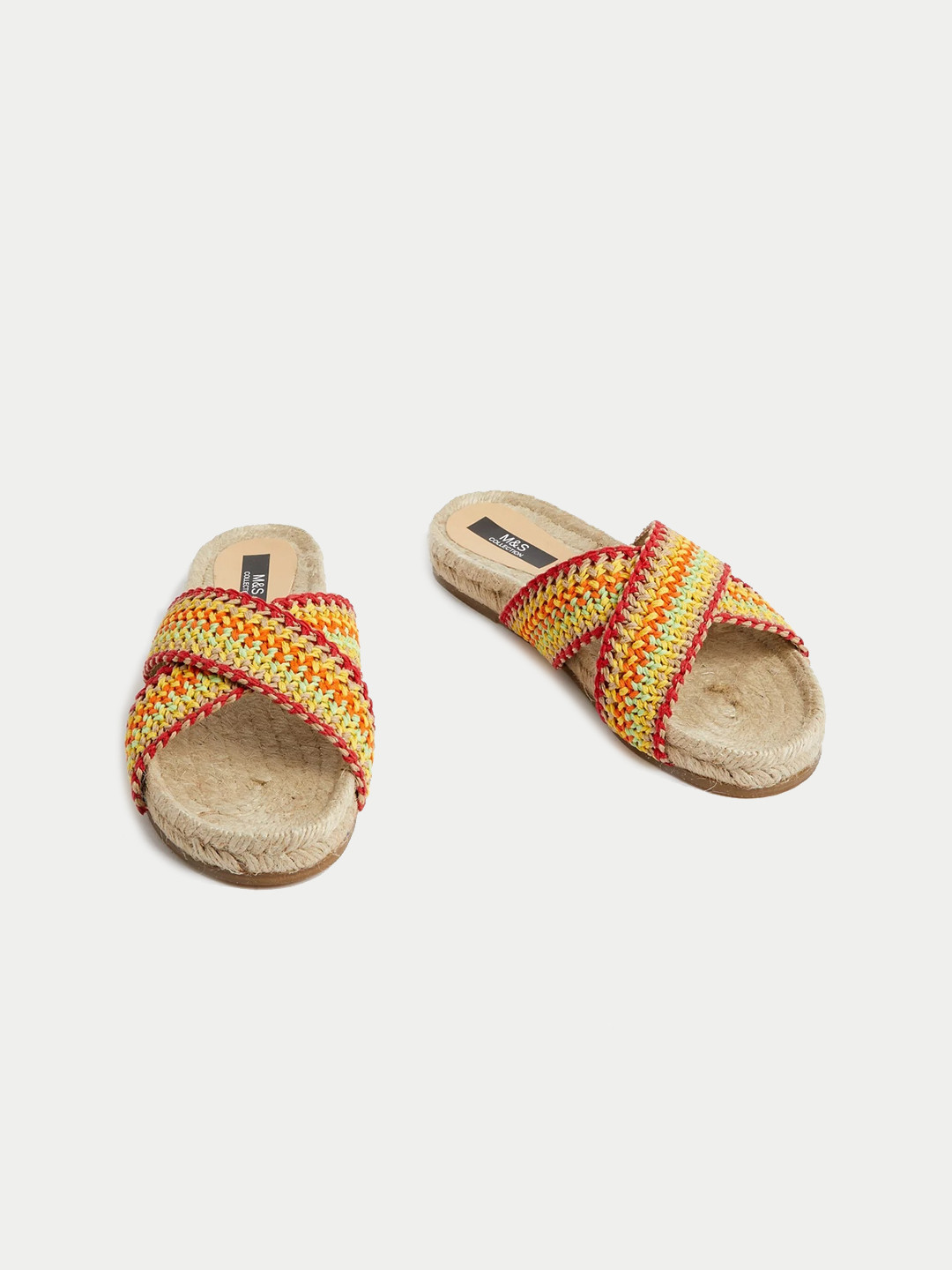 

Marks & Spencer Textured Cross Strap Open Toe Flats, Yellow