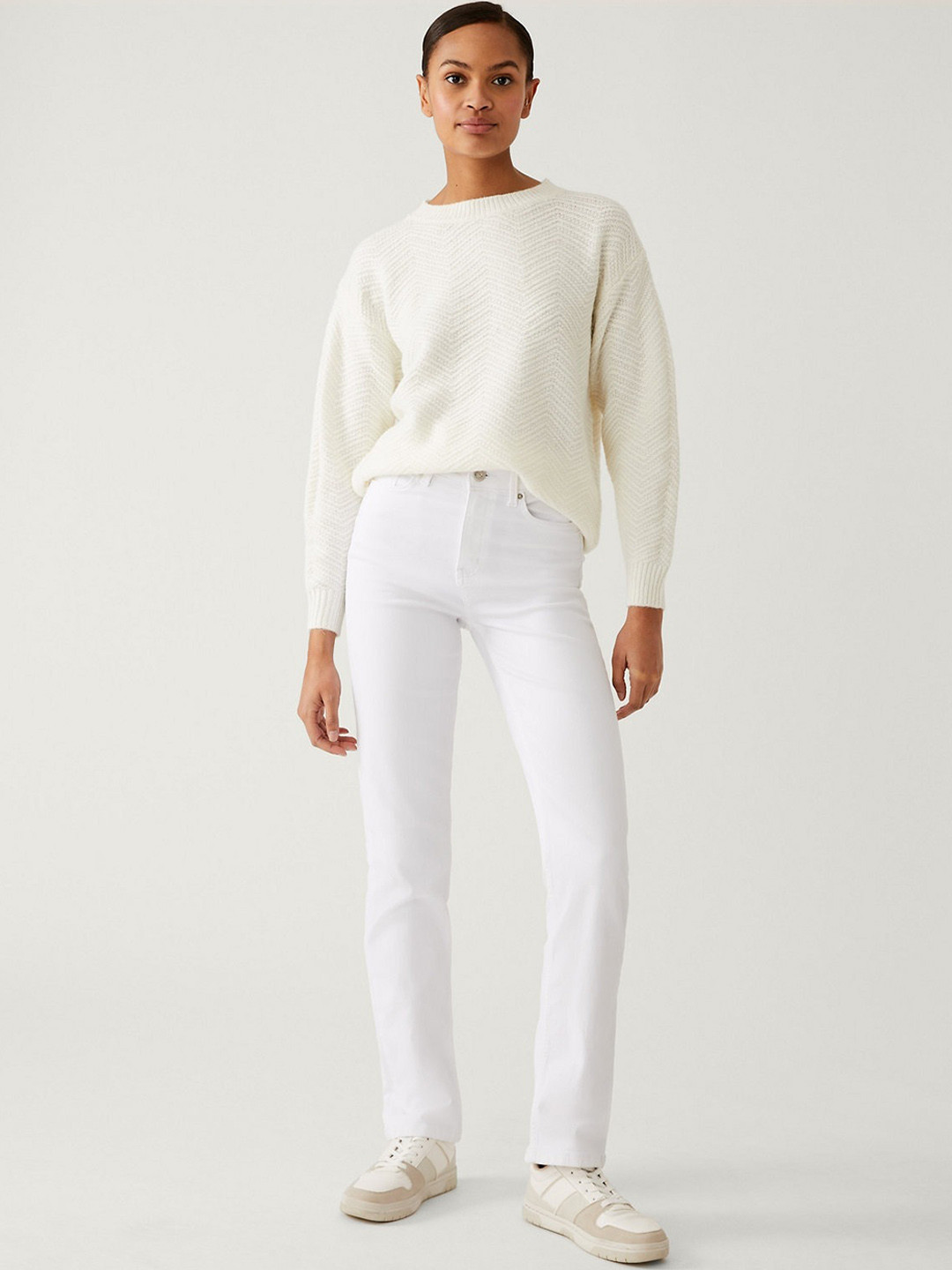 

Marks & Spencer Women Straight Fit High-Rise Clean Look Stretchable Jeans, White