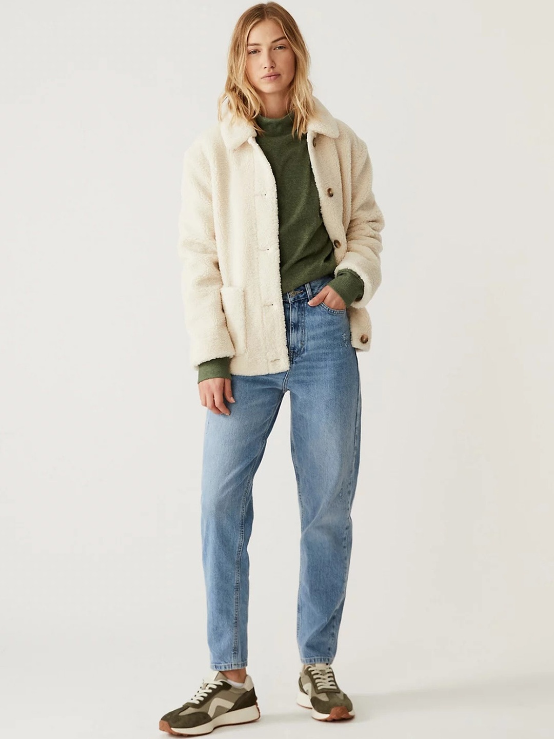 

Marks & Spencer Women High-Rise Low Distress Mom Fit Jeans, Navy blue