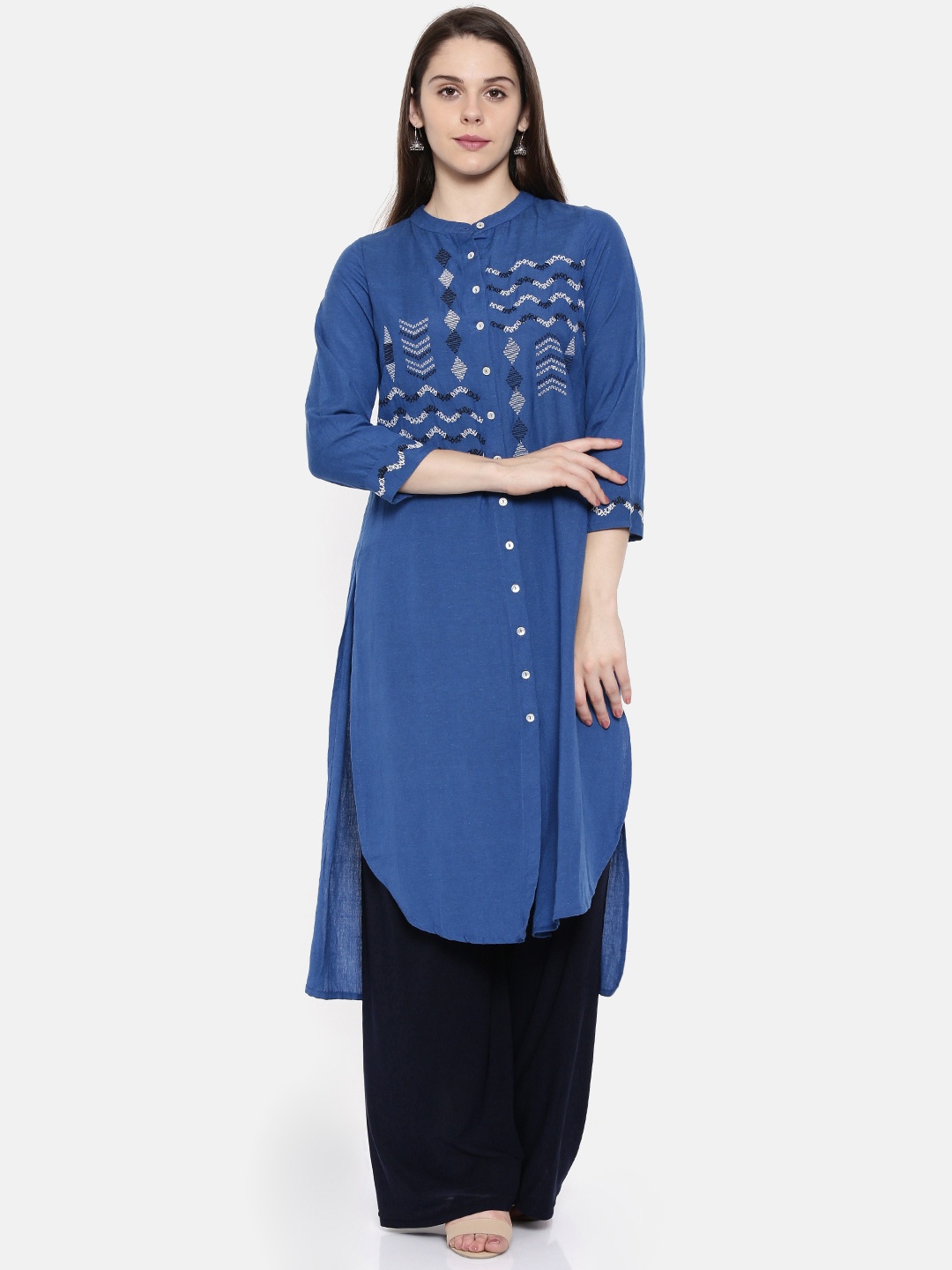 

Global Desi Women Blue Yoke Design A-Line Kurta