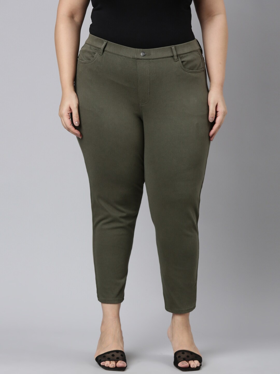 

Go Colors Plus Size Women Slim Fit Jeggings, Olive