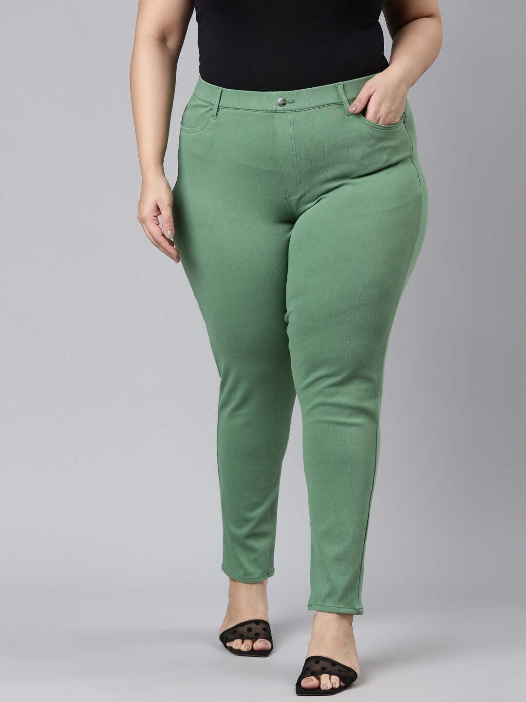 

Go Colors Plus Size Women Slim Fit Jeggings, Green