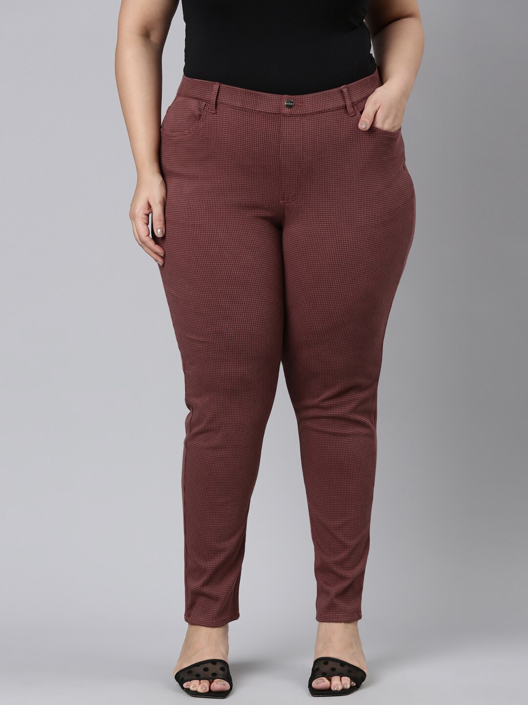 

Go Colors Plus Size Women Slim Fit Striped Jeggings, Rust
