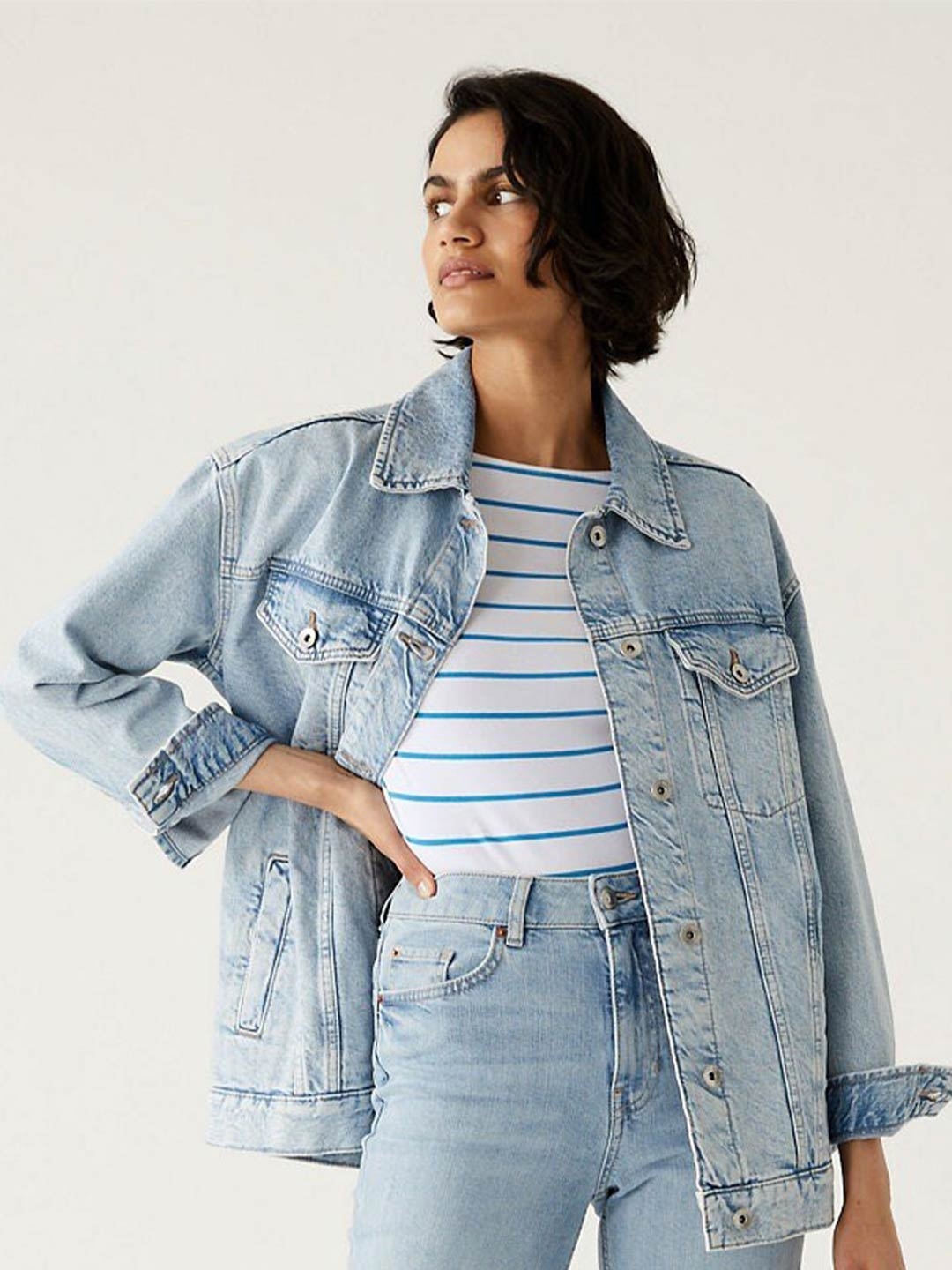 

Marks & Spencer Striped Boat Neck Cotton Top, Blue