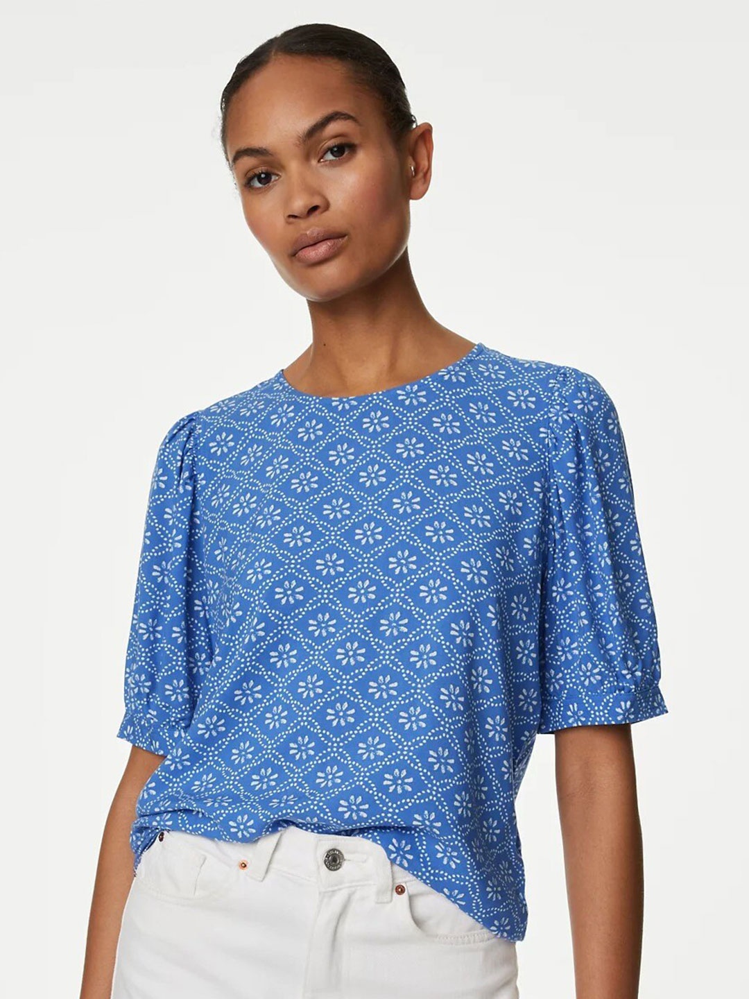 

Marks & Spencer Geometric Print Boxy Top, Blue