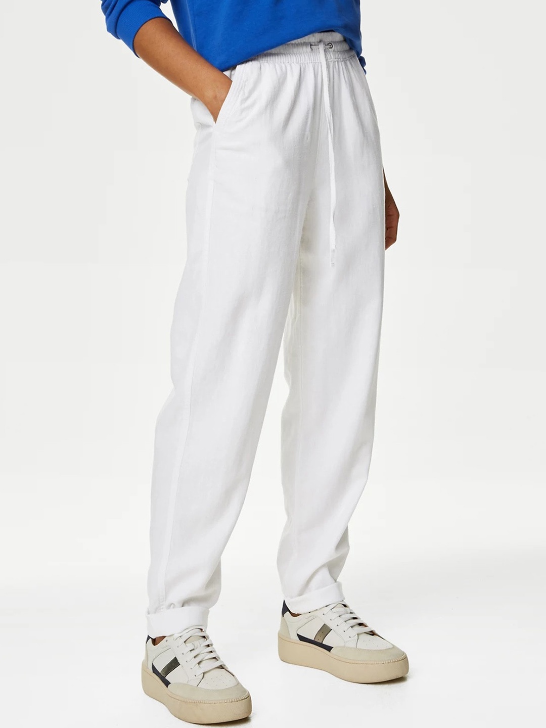 

Marks & Spencer Women Loose Fit High Rise Trousers, White