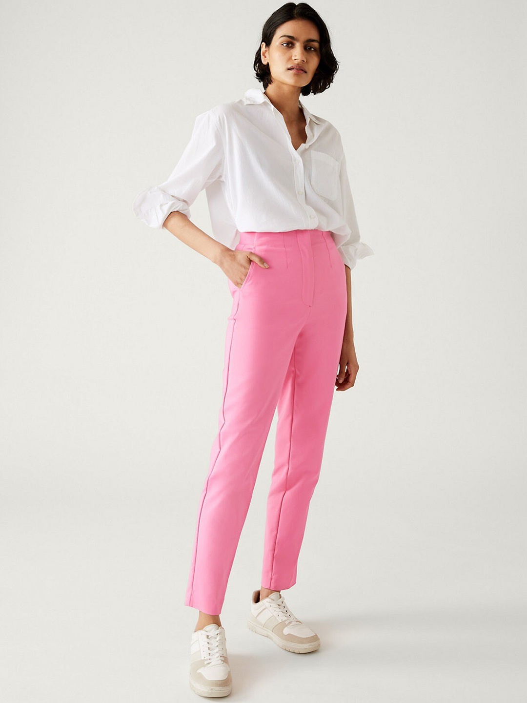 

Marks & Spencer Women High-Rise Trousers, Pink