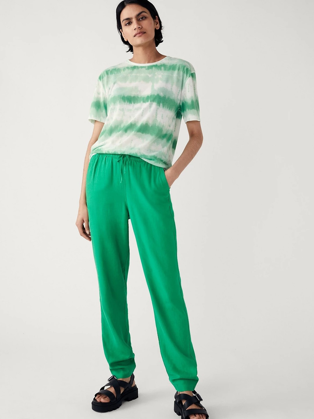 

Marks & Spencer Women Tapered Fit High-Rise Joggers, Green