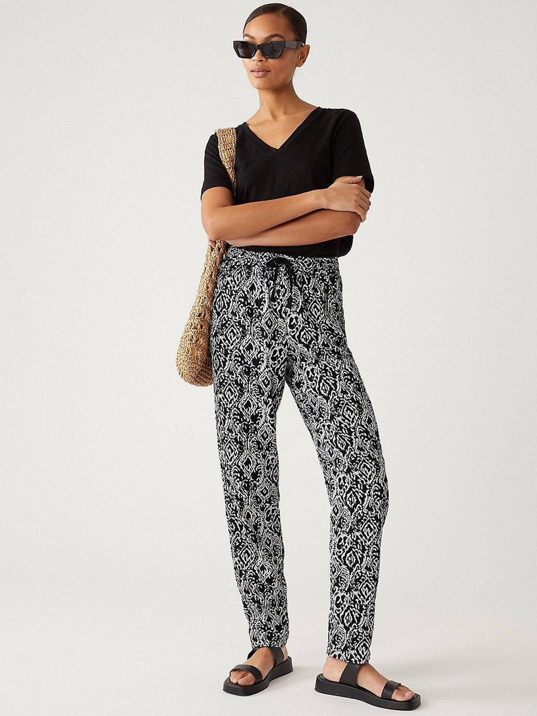 

Marks & Spencer Women Animal Printed Tapered Fit High-Rise Trousers, Black
