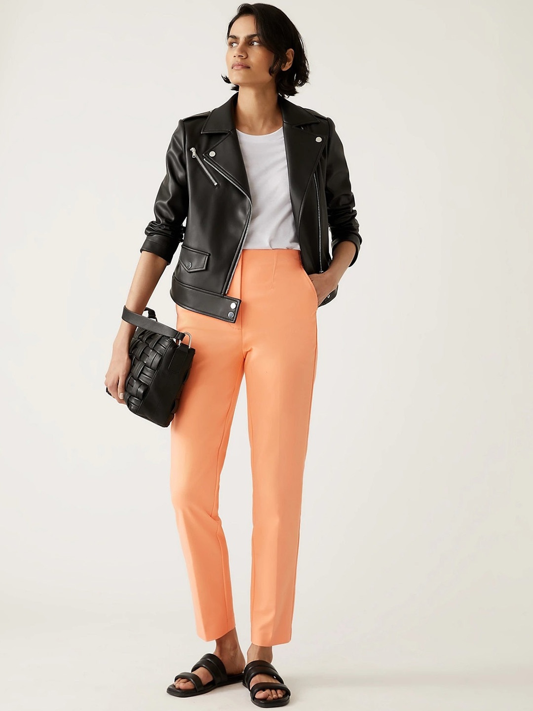 

Marks & Spencer Women High Rise Trousers, Orange