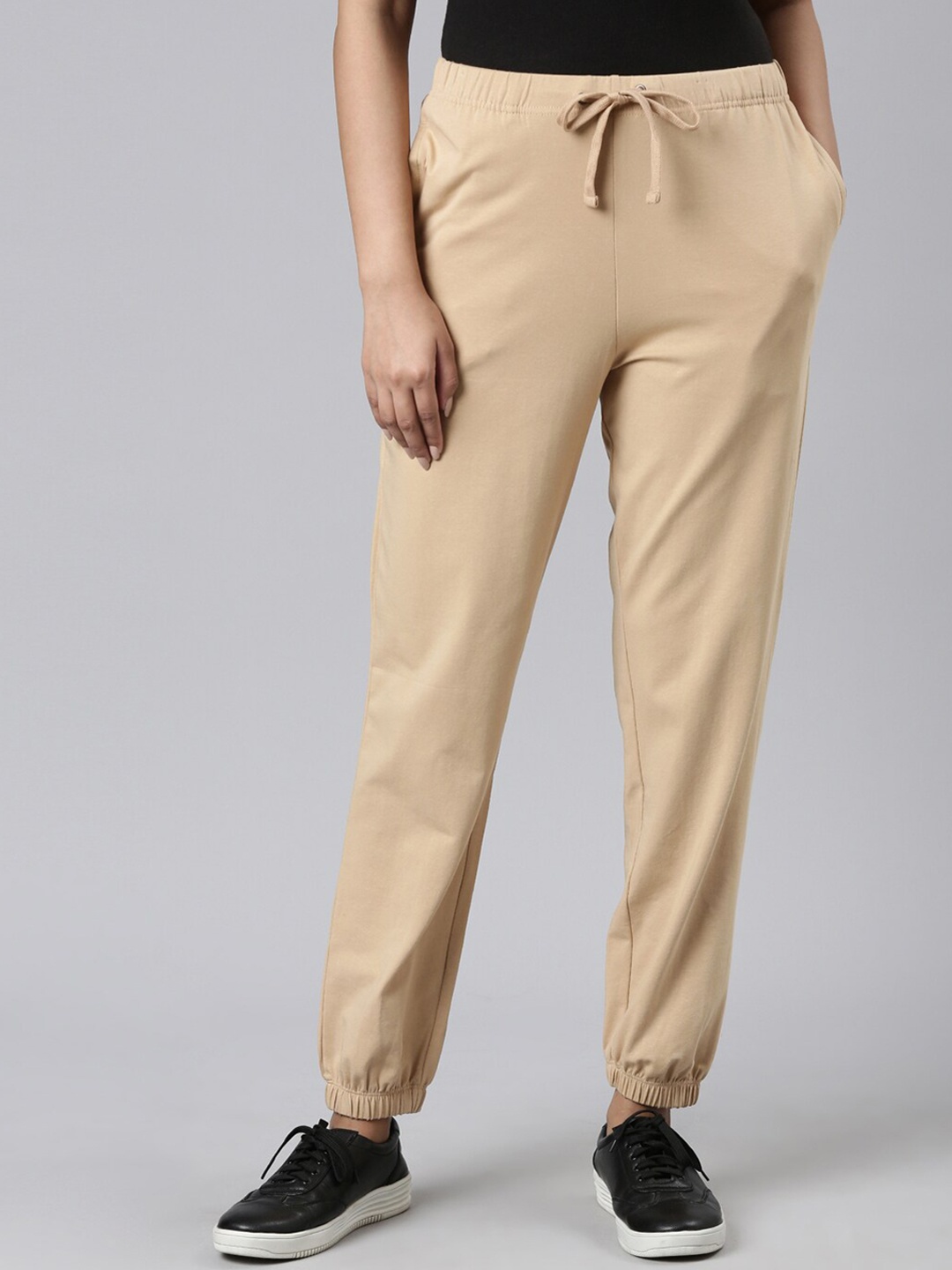 

Go Colors Women Mid-Rise Joggers, Beige