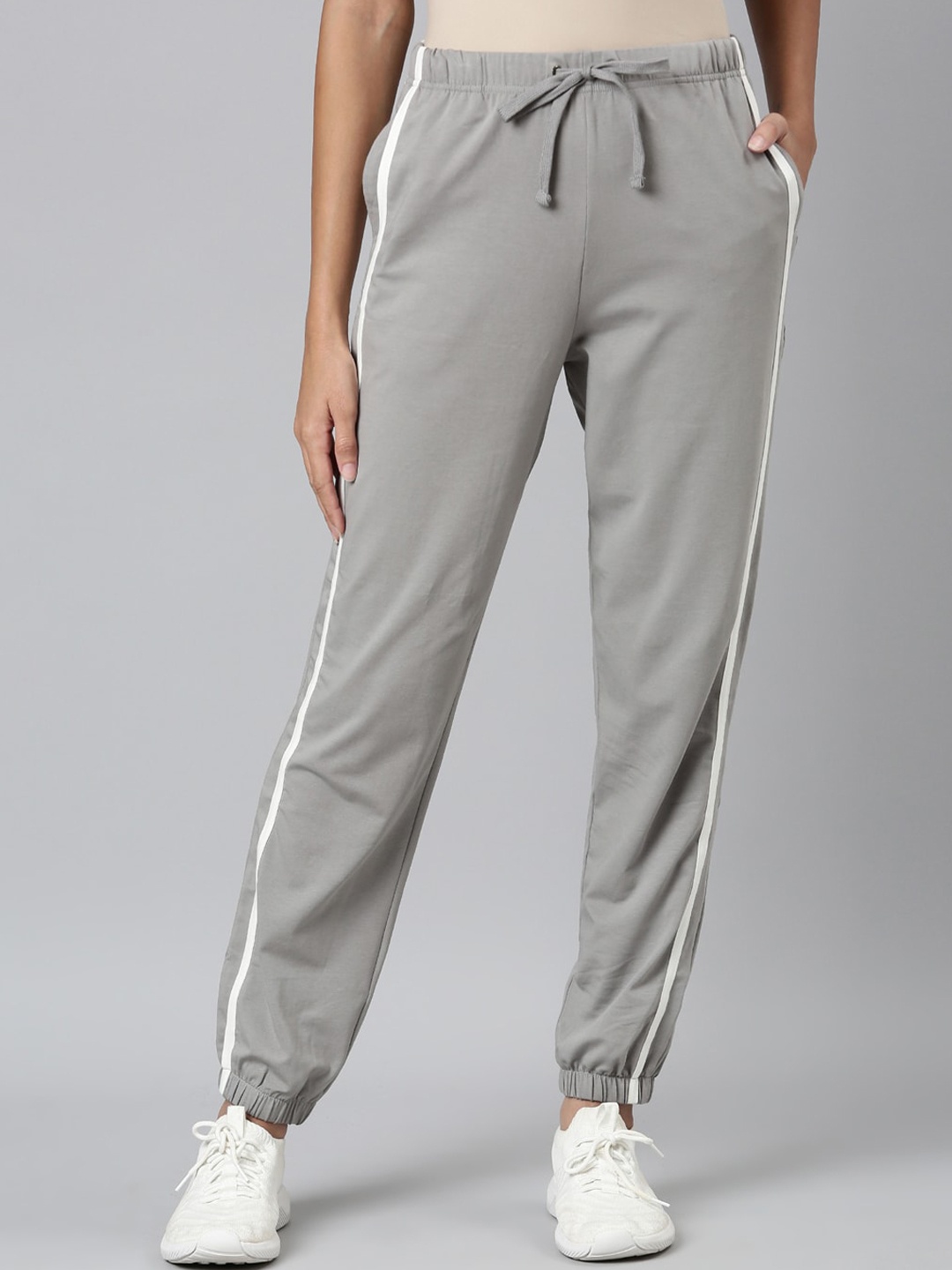 

Go Colors Women Side Striped Details Mid Rise Joggers, Grey
