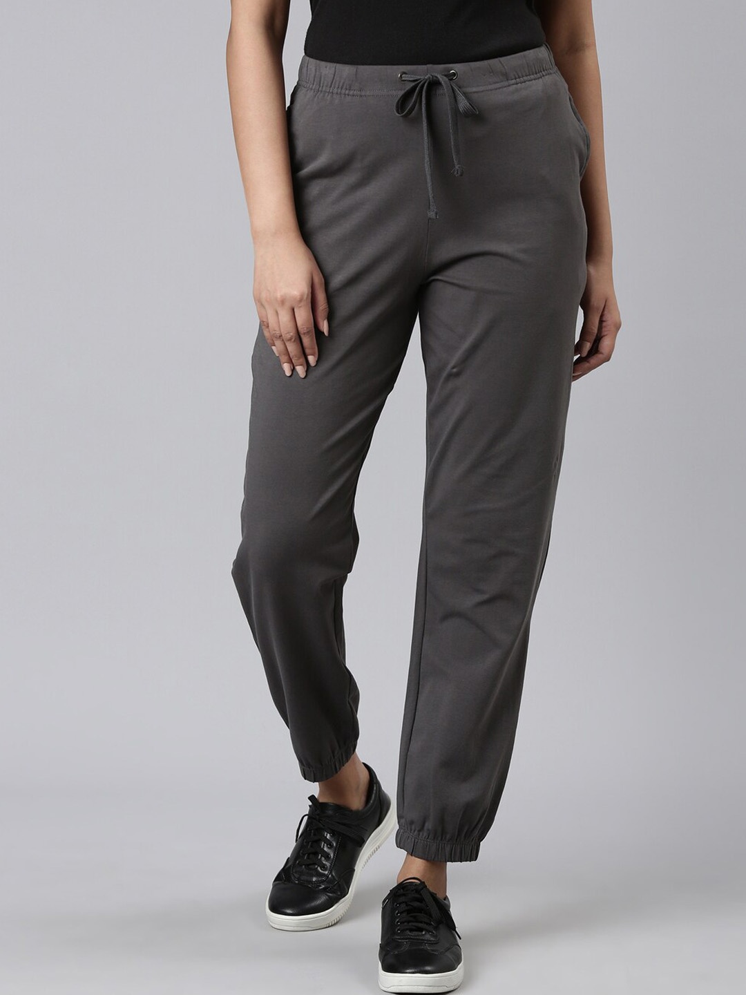 Go Colors Women Mid Rise Joggers, Grey