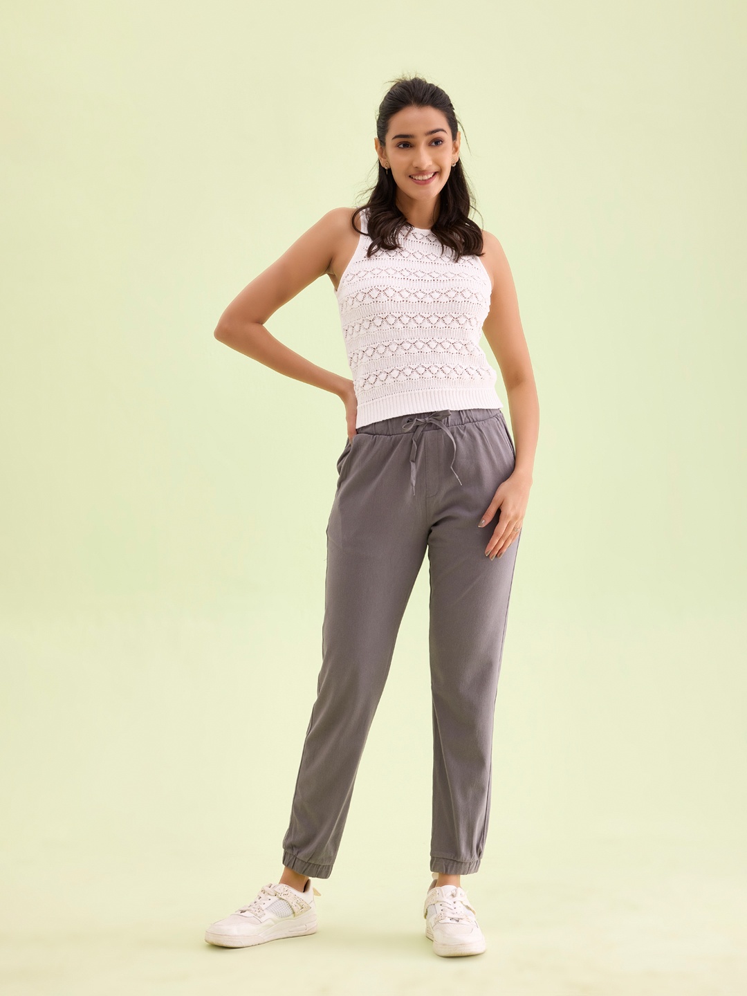 Go Colors Women Mid Rise Joggers, Grey