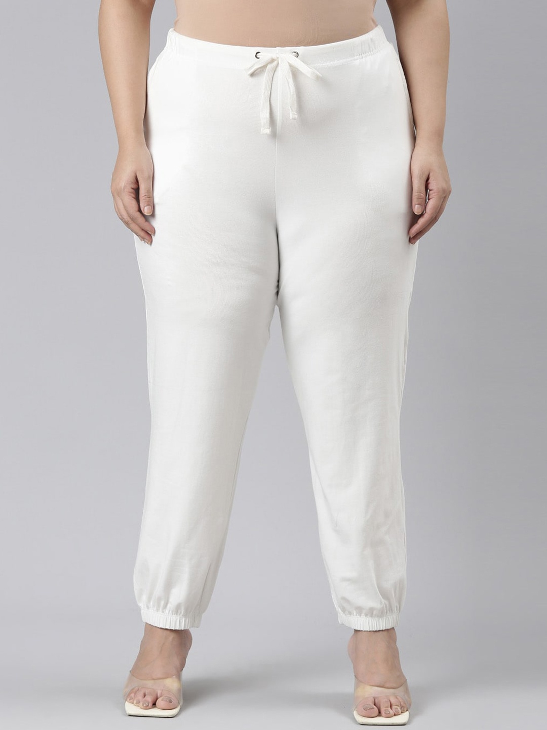 

Go Colors Women Plus Size Mid-Rise Joggers, Cream