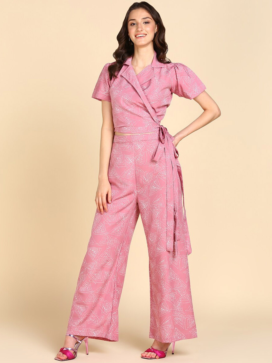 

BAESD Printed Crop Top & Palazzos Co-Ords, Pink