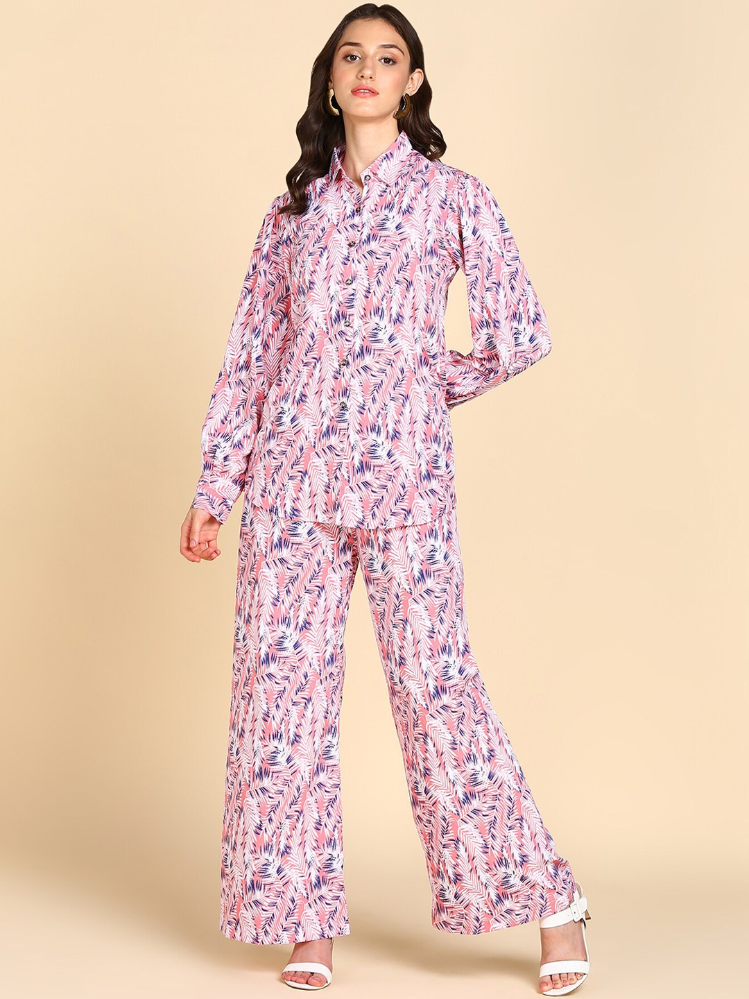 

BAESD Printed Crop Top With Palazzo & Shrug, Pink