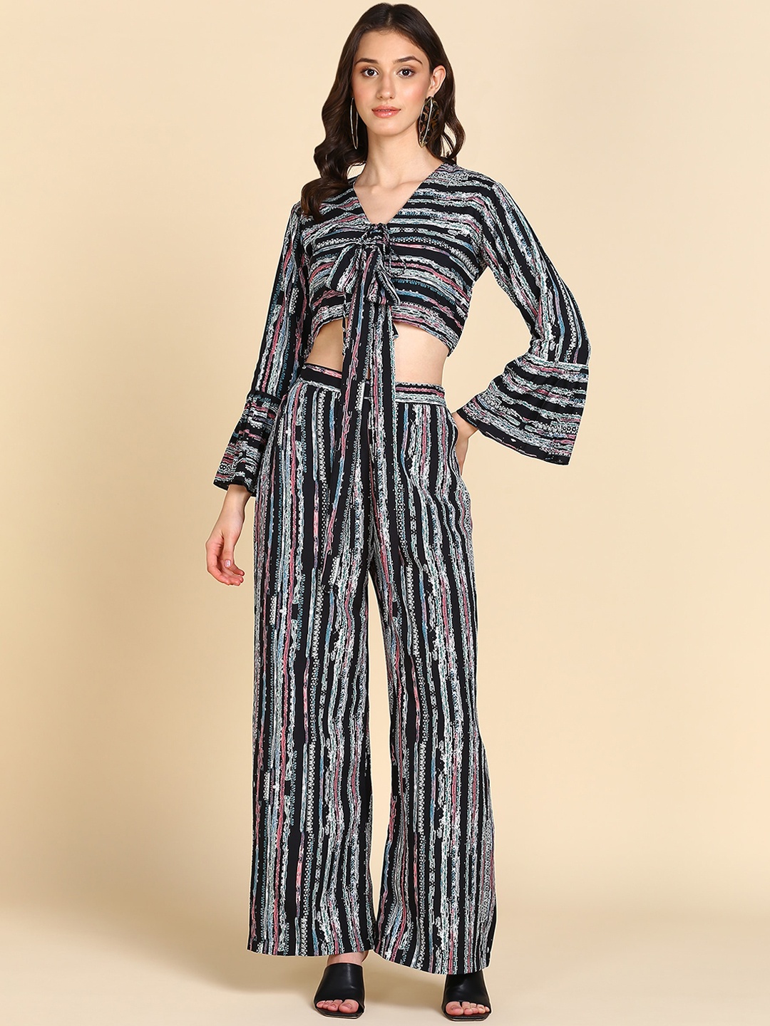 

BAESD Printed Crop Top With Palazzo, Black
