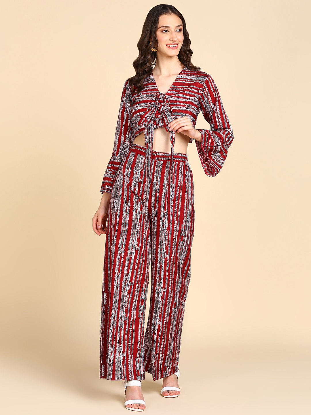 

BAESD Printed Crop Top With Palazzo, Red