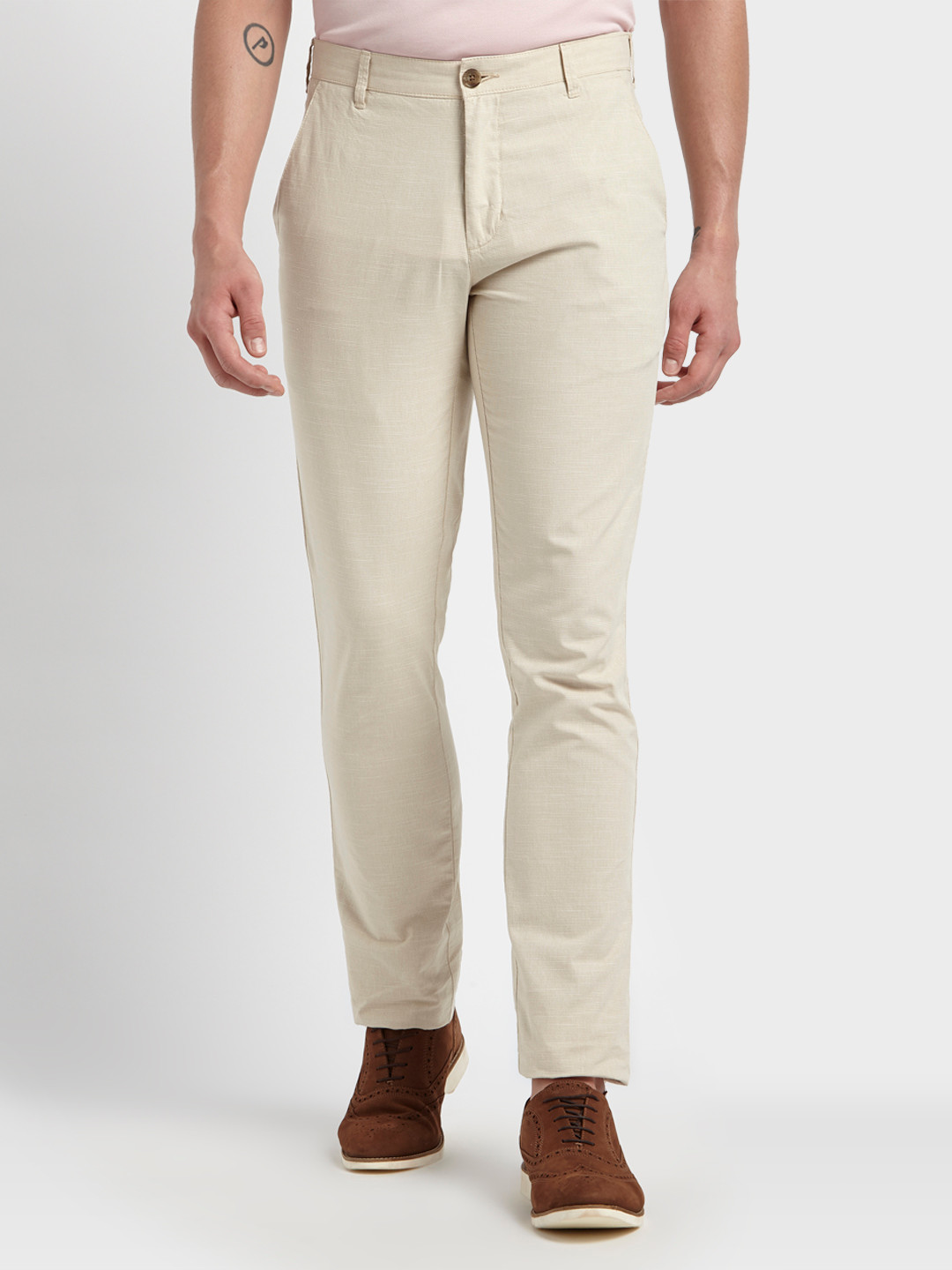 

ColorPlus Men Beige Regular Fit Checked Regular Trousers