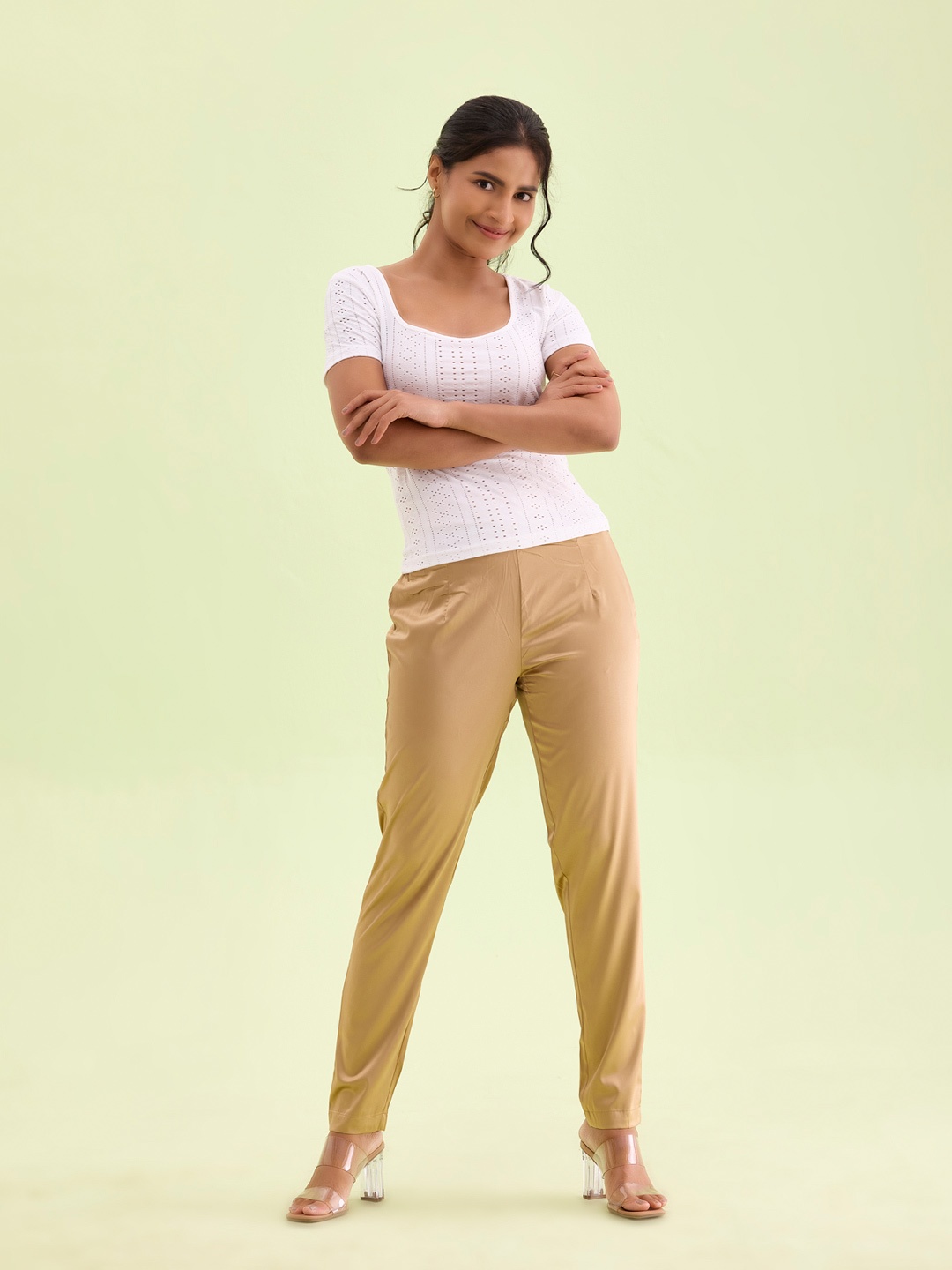 

Go Colors Women Slim Fit Trousers, Gold