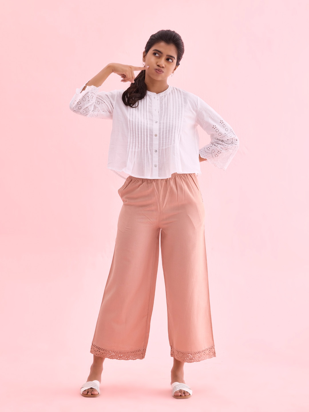 

Go Colors Women Mid Rise Palazzos, Pink