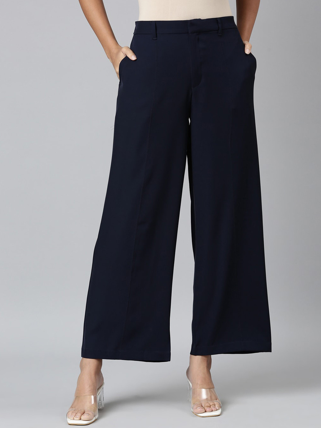 

Go Colors Women High-Rise Trousers, Navy blue