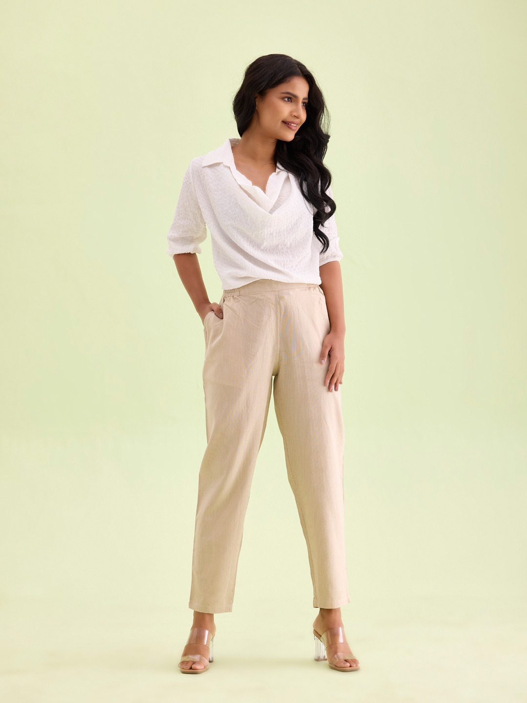 

Go Colors Women Straight Fit Trousers, Beige