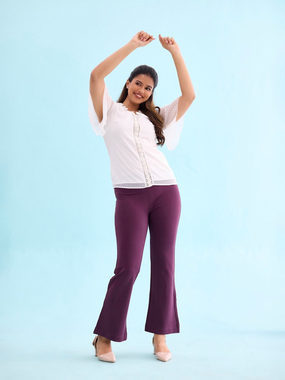 

Go Colors Women Flared High-Rise Trouser, Red