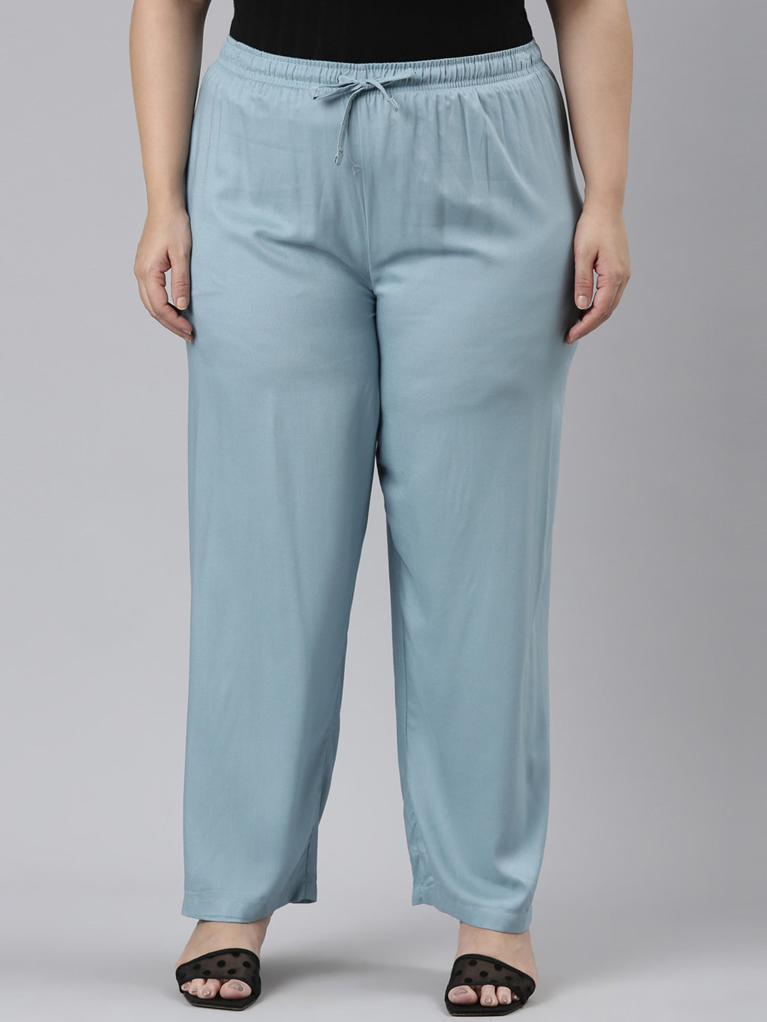 

Go Colors Women Mid Rise Trousers, Blue