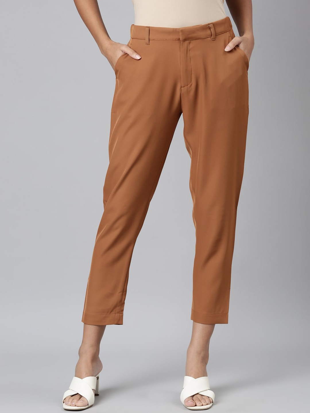 

Go Colors Women Tapered Fit Trousers, Rust