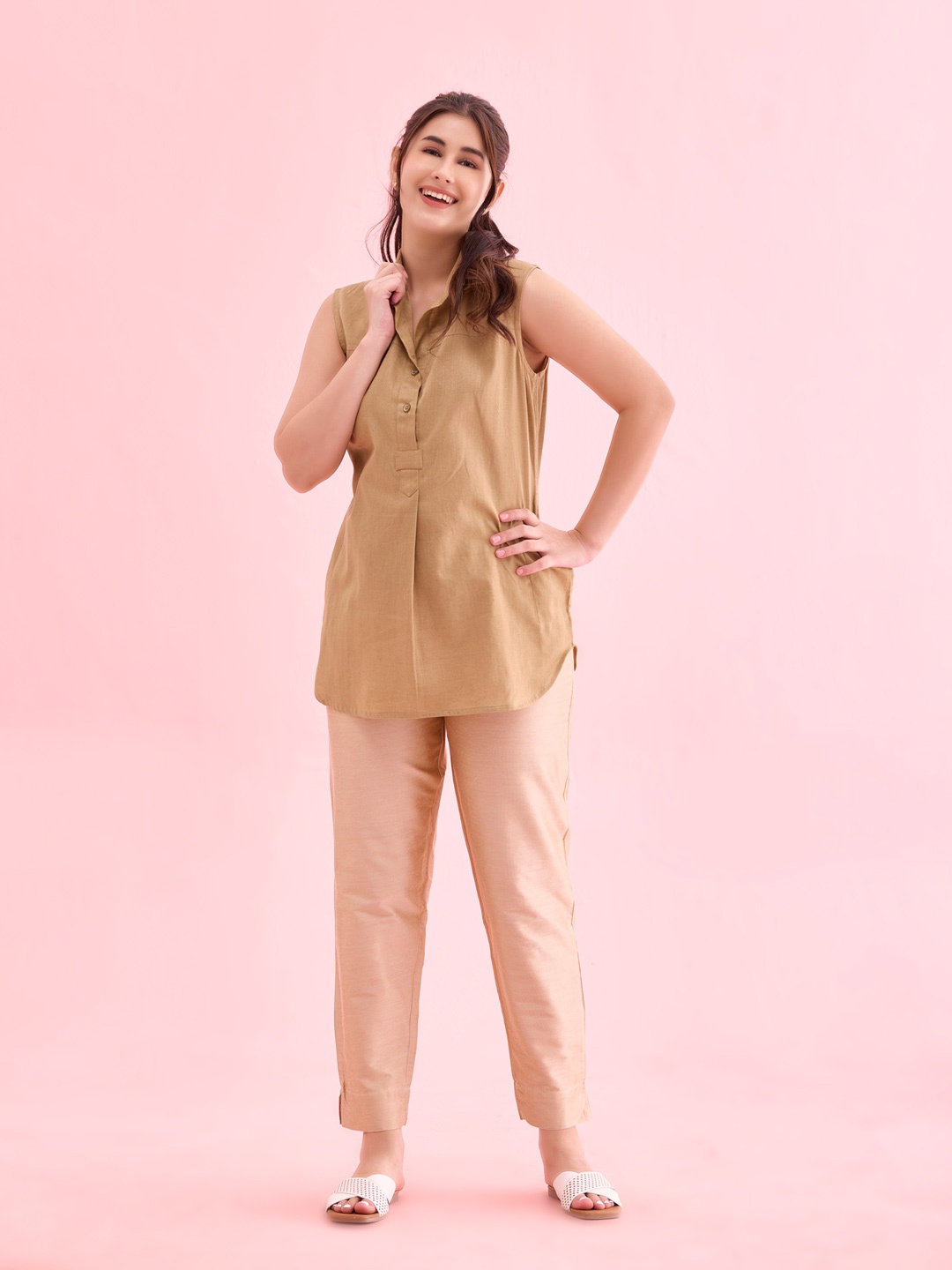 

Go Colors Women Tapered Fit Modal Trousers, Gold