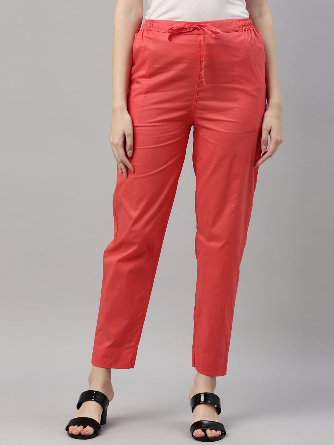 

Go Colors Women Tapered Fit Cotton Regular Trousers, Coral