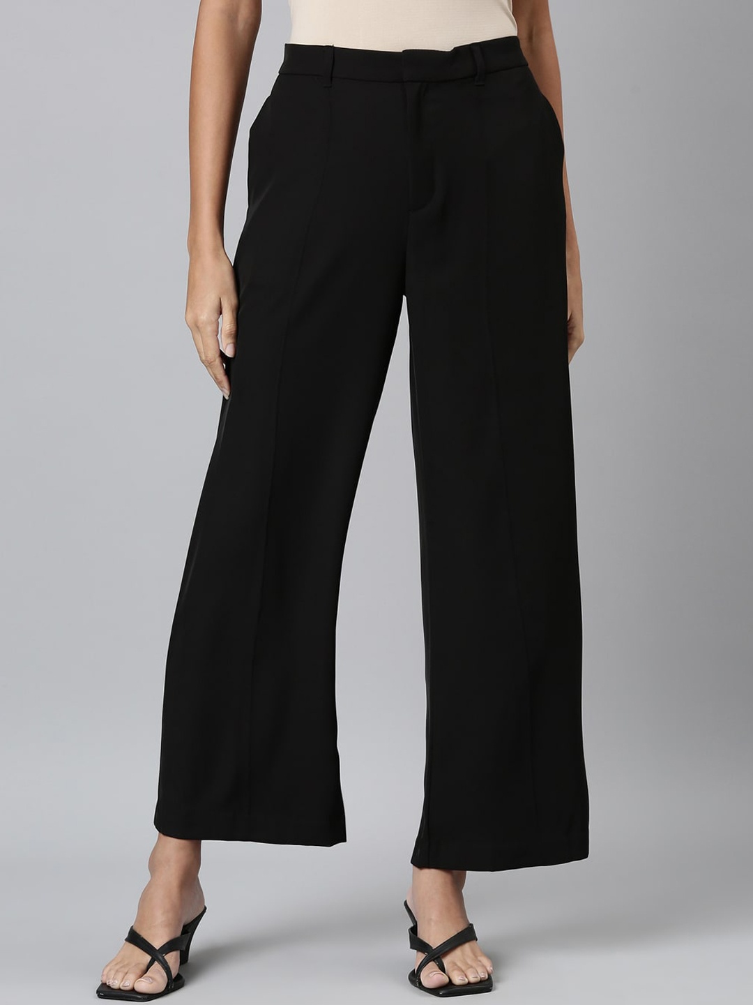 

Go Colors Women High-Rise Parallel Trousers, Black