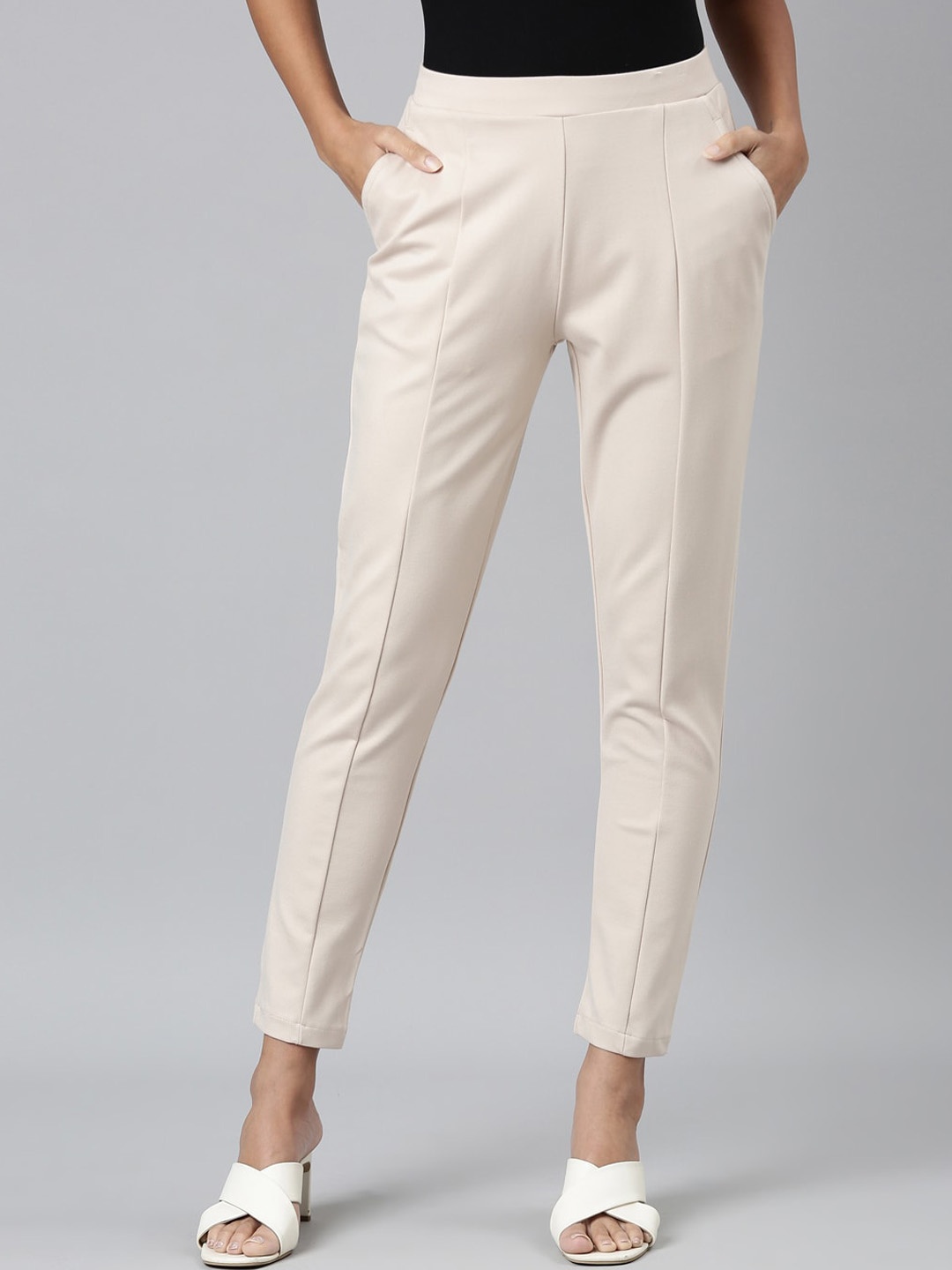 

Go Colors Women Slim Fit Regular Trousers, Beige