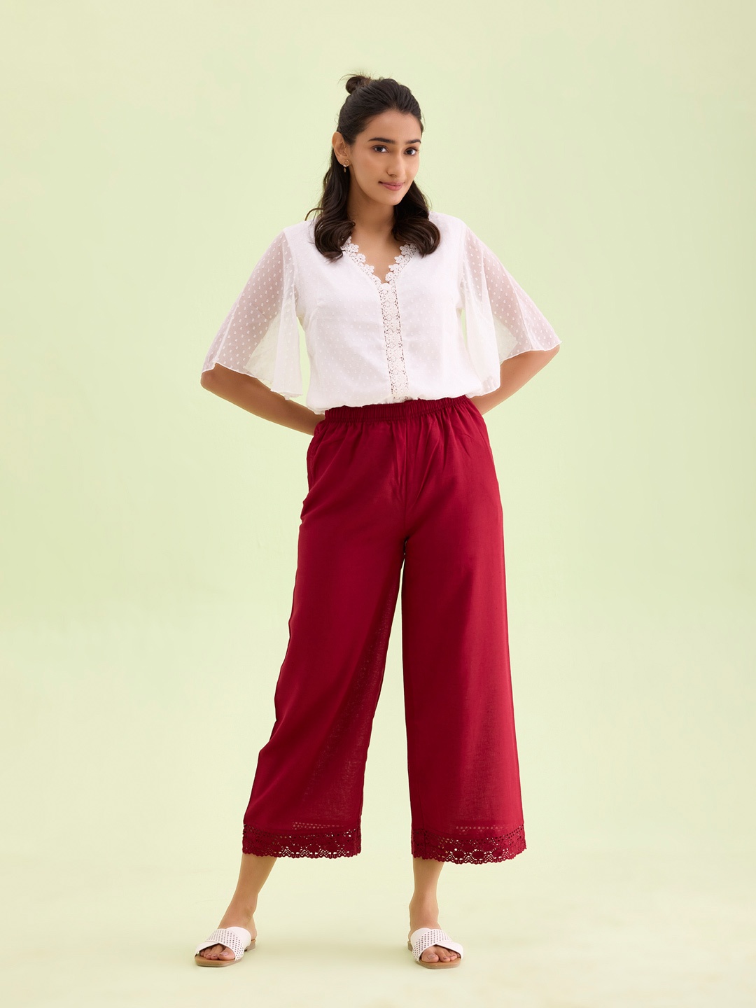 

Go Colors Women Mid Rise Parallel Palazzos, Maroon