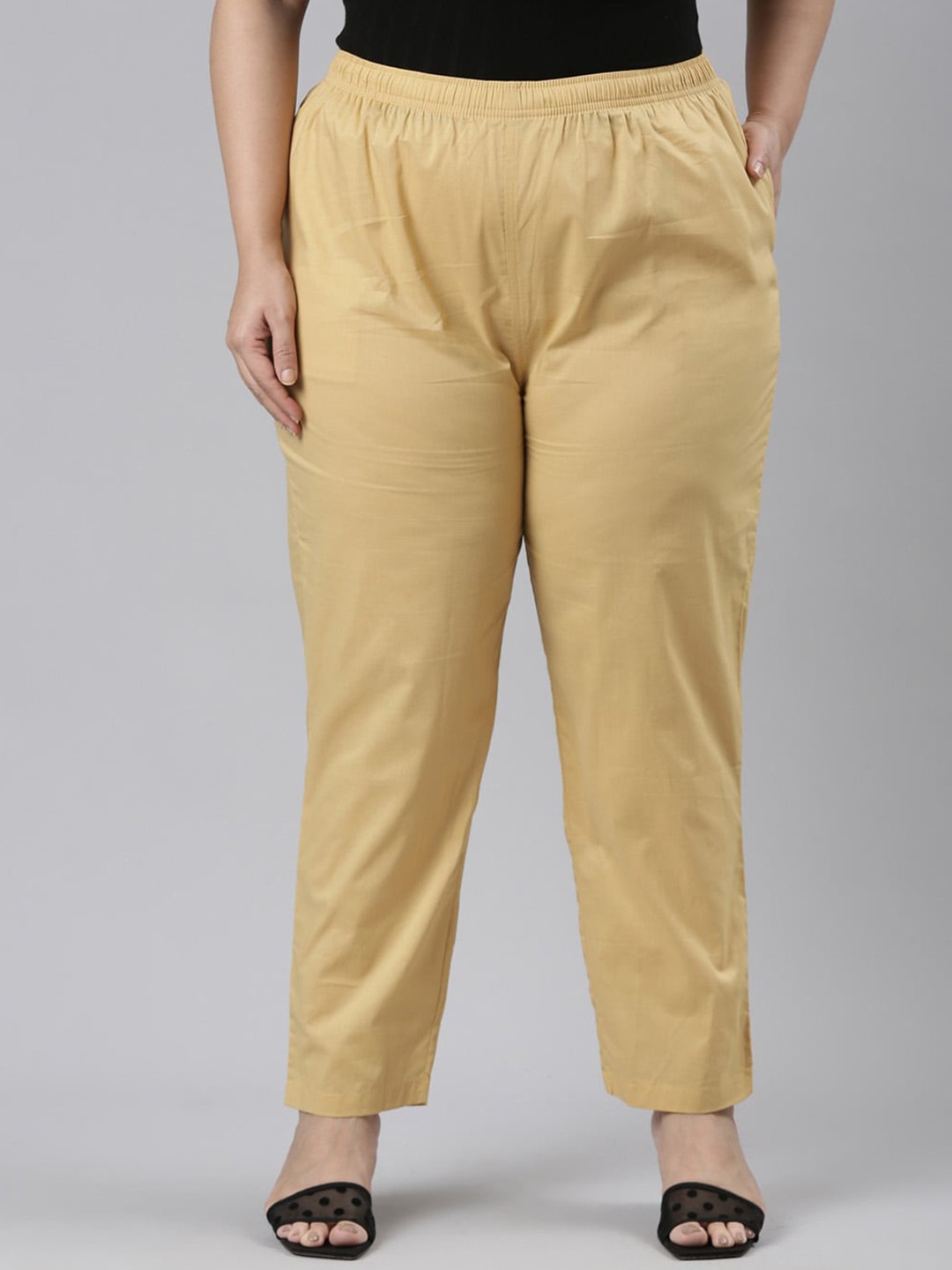 

Go Colors Women Tapered Fit Cotton Parallel Trousers, Yellow