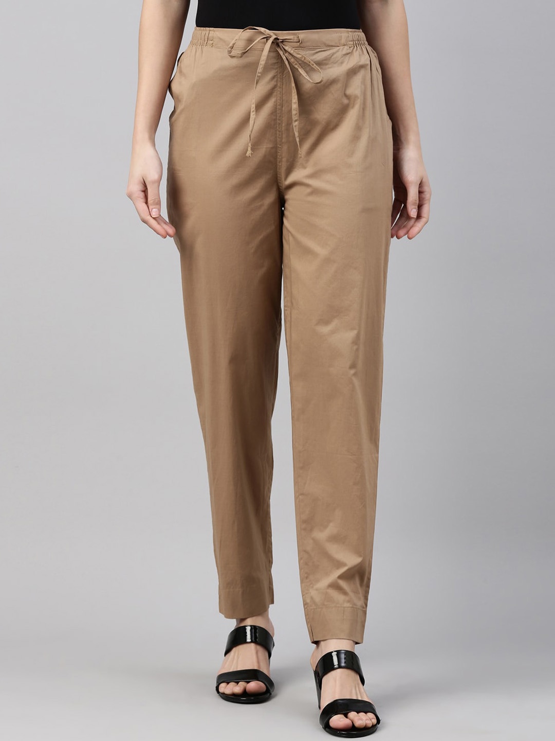 

Go Colors Women Tapered Fit Trousers, Brown