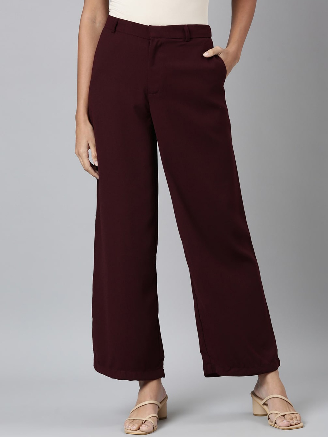 

Go Colors Women High-Rise Parallel Trousers, Red