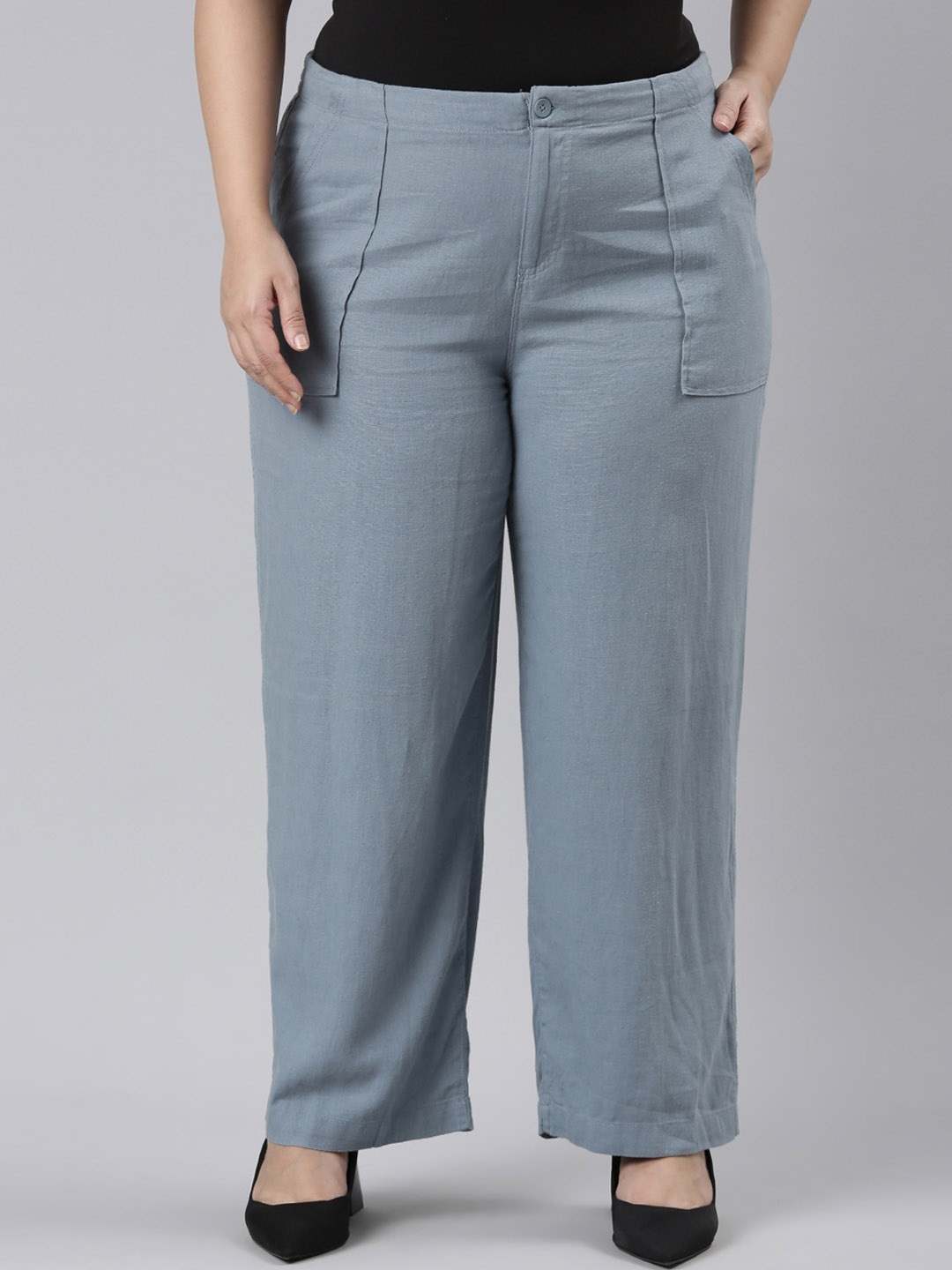 

Go Colors Women Plus Size Cotton Parallel Trousers, Grey