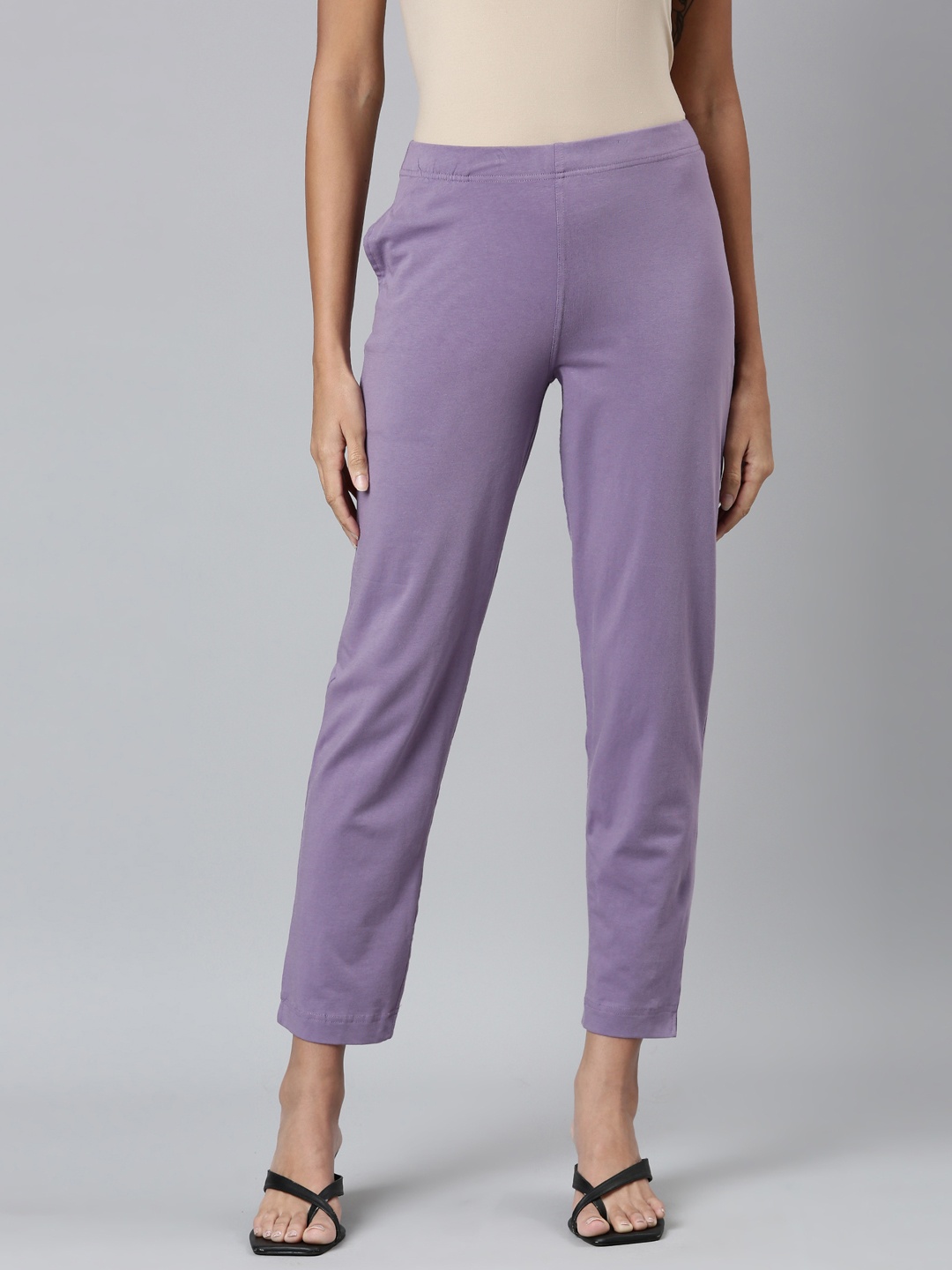 

Go Colors Ankle Length Mid Rise Cotton Leggings, Purple