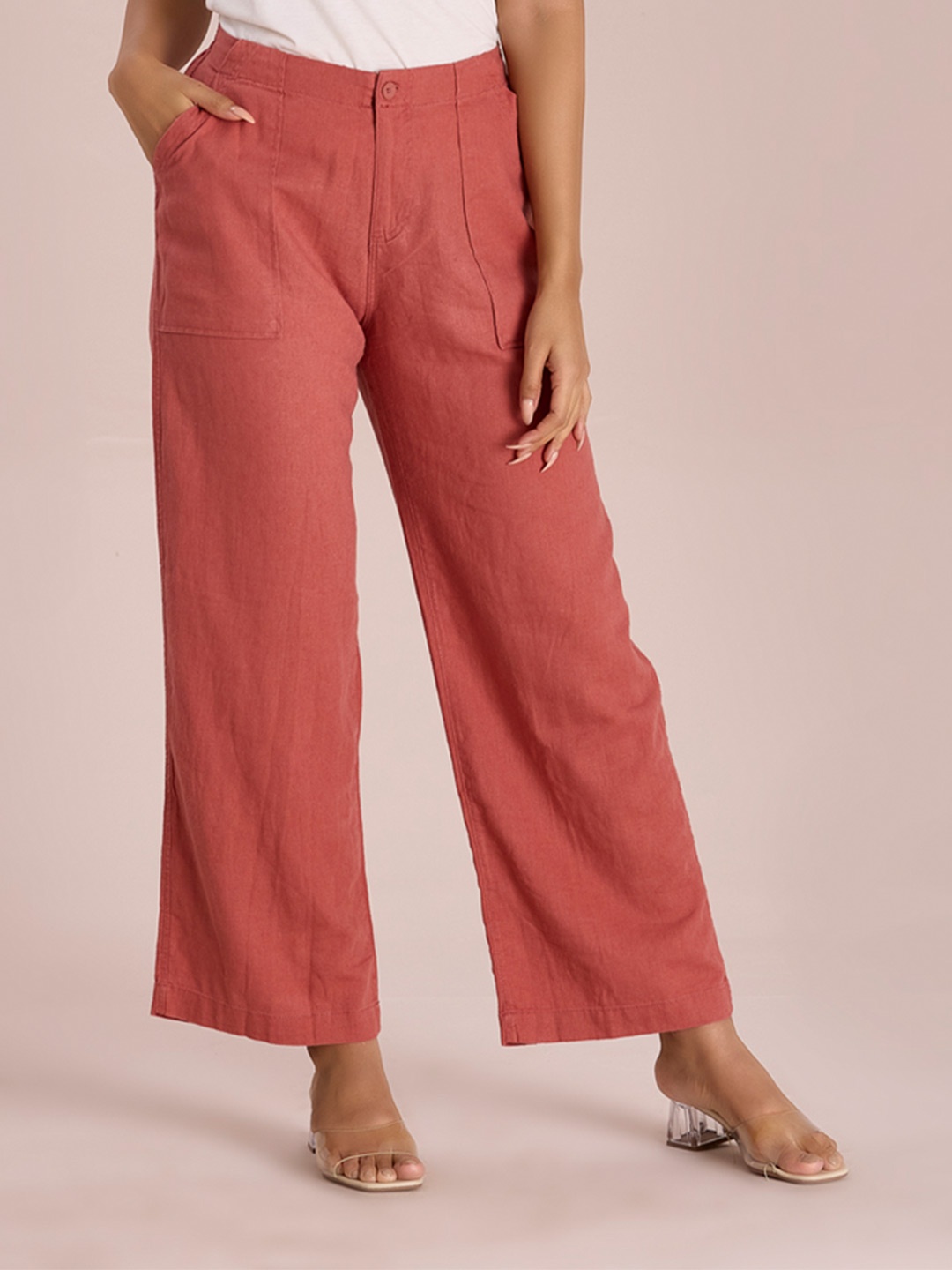 

Go Colors Women Mid Rise Parallel Trousers, Rust