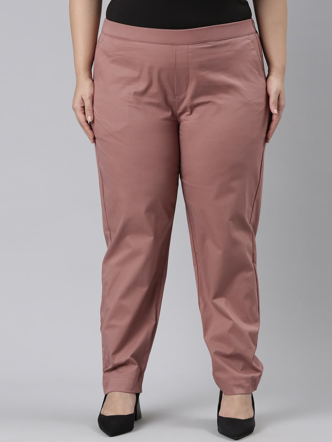 

Go Colors Women Cotton Smart Tapered Fit Trousers, Pink