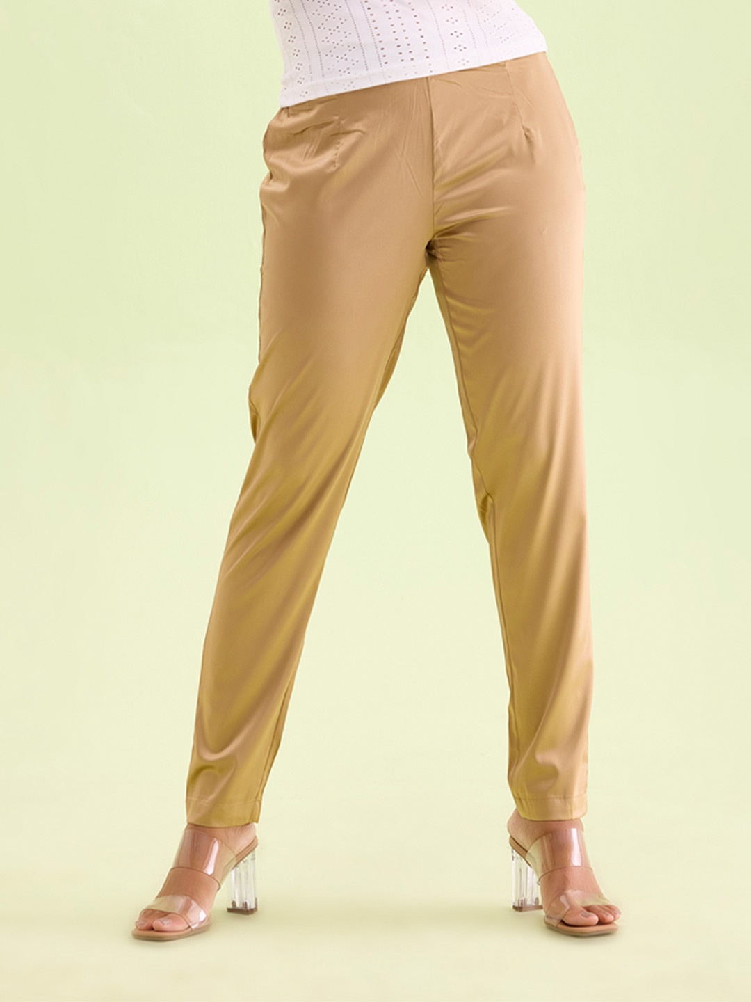 

Go Colors Women Smart Slim Fit Trousers, Gold
