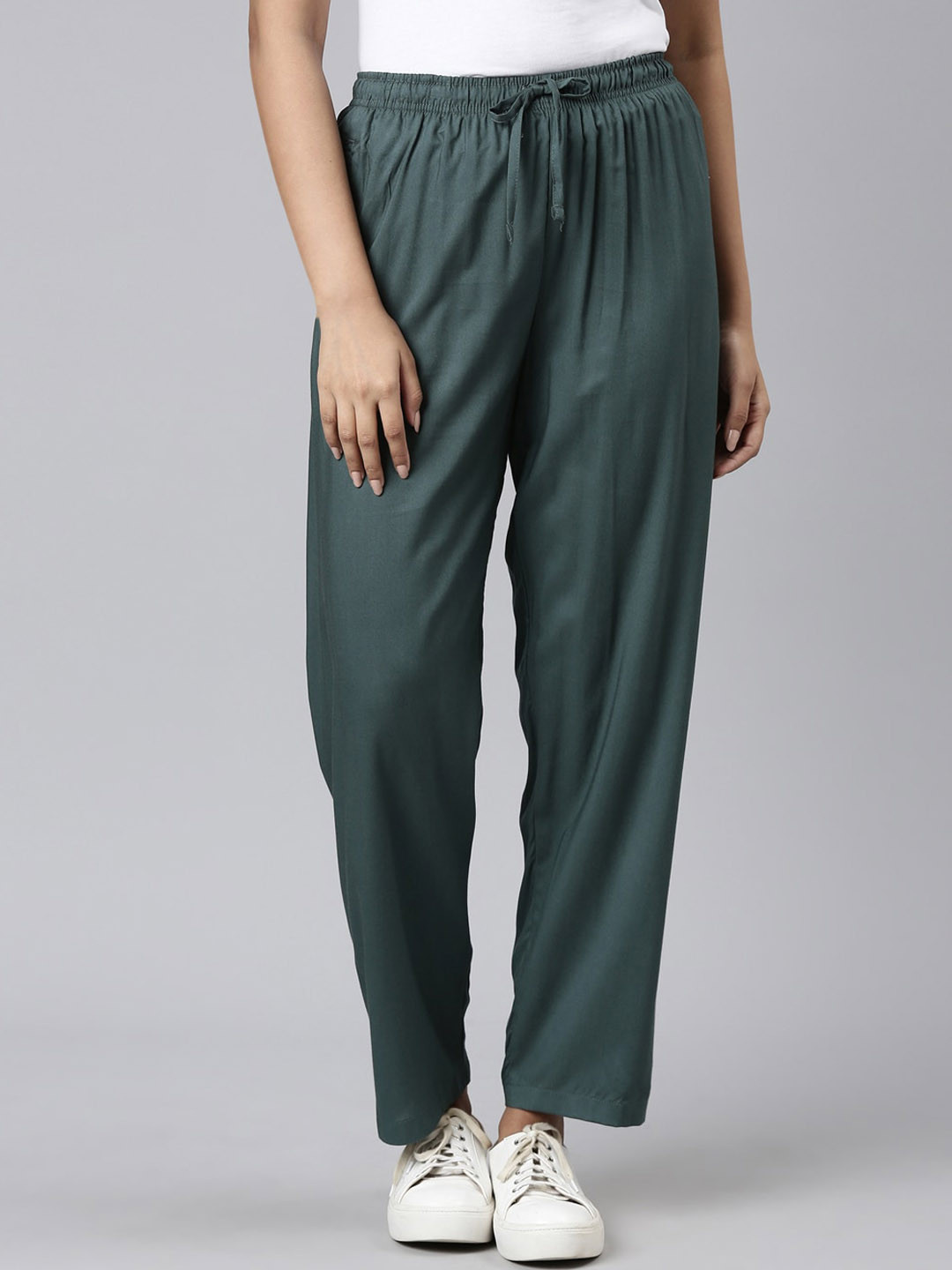 

Go Colors Women Smart Parallel Trousers, Green