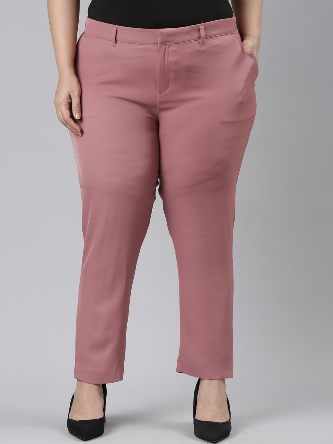 

Go Colors Women Smart Tapered Fit Trousers, Pink