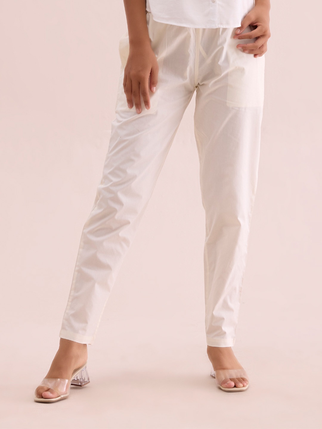 

Go Colors Women Cotton Smart Tapered Fit Trousers, White