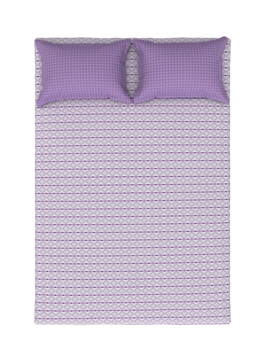 

MYTRIDENT Aroma Lavender White Geometric Cotton 144 TC King Bedsheet With 2 Pillow Covers