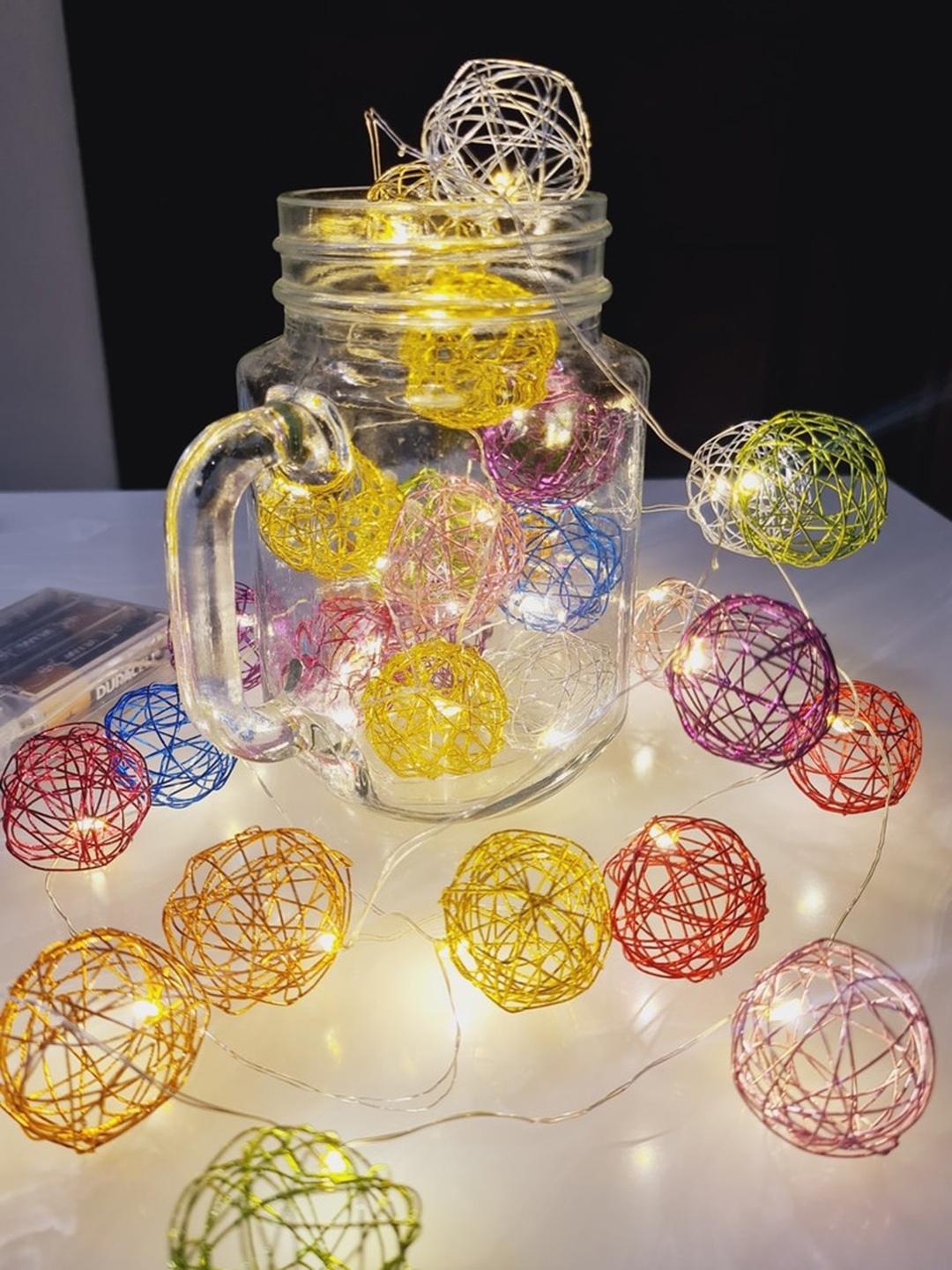 

Glimmer Lightings Red & Yellow Metallic Ball LED String Lights